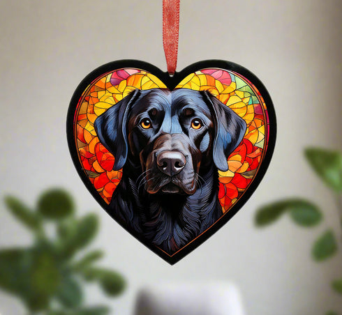 Labrador Black Stained Glass Effect Heart Suncatcher
